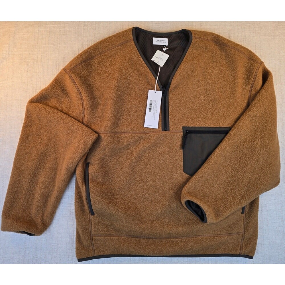 NWT Large Saturdays NYC Astor Polar Fleece Half Zip Pullover Toasted Coconut